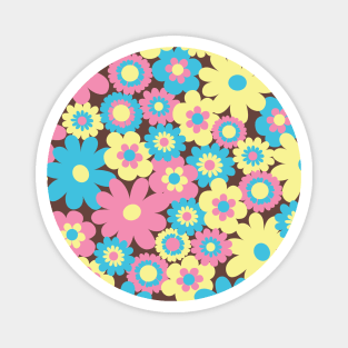 80s pastel retro flowers, pastel pink, pastel blue, pastel yellow, 60s retro pattern, groovy florals Magnet